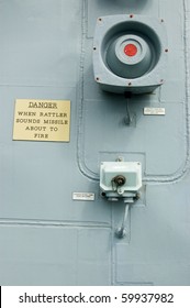 Missile Alarm, Warship A Warning Alarm Onboard A British Navy Warship.