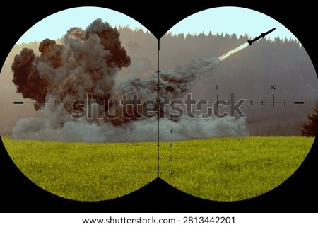 Missile Launch And Explosion Through Optical Scope.