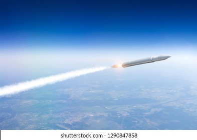 Missile launched from the ground, flying in the air