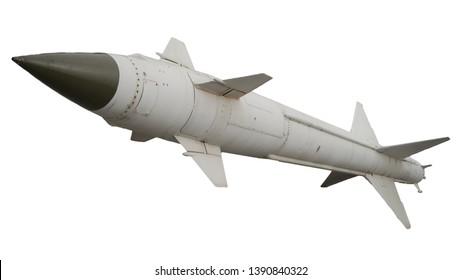 A missile with a warhead on a white background isolated. Weapons of mass destruction, chemical, nuclear. artillery rocket bomb