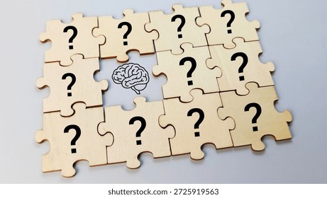 Missing Puzzle Piece with Brain and Question Marks Concept Representing Memory Loss, Dementia, Alzheimer’s, Mental Health and Cognitive Challenges. 