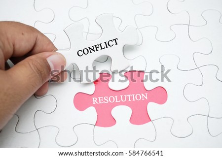 Missing puzzle with a word CONFLICT RESOLUTION. Business and finance concept