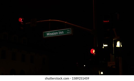 Mission Inn Drive Sign At Festival Of Lights In Riverside, CA 