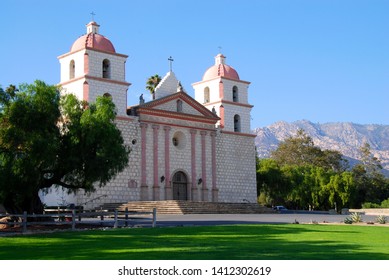 Mission Santa Barbara With Santa Ynez Mountains In The Background