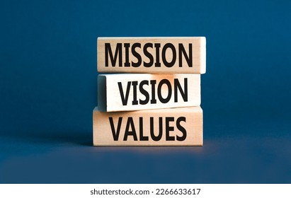 Mission vision values symbol. Concept words Mission Vision Values on wooden blocks on a beautiful grey table grey background. Business mission vision values concept. Copy space. - Shutterstock ID 2266633617