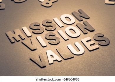 Mission, Vision And Values Text In Wood Letters