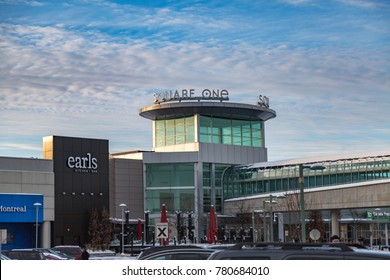 MISSISSAUGA, CANADA - DECEMBER 23, 2017: Beautiful View Of The Square One Shopping Centre On A Snowy Day