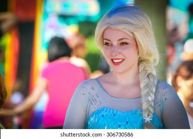 Mississauga, Canada - Jul 1, 2015: Actress playing Elsa role from Frozen movie for the kids celebrating Canada Day in Mississauga.