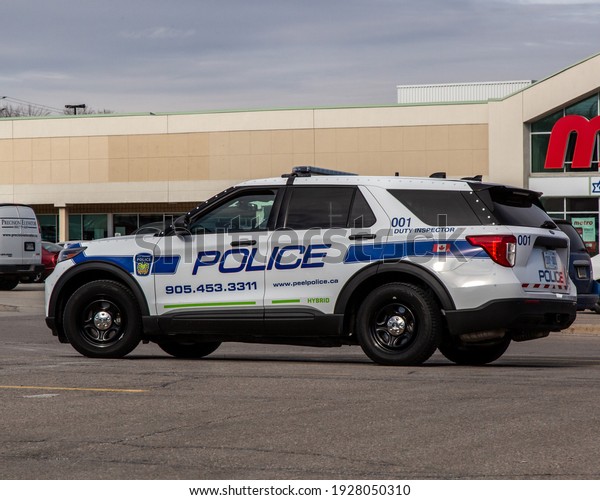 Mississauga, Canada, March 2,\
2021; A Peel Regional Police cruiser SUV in a parking lot in\
Missisauga