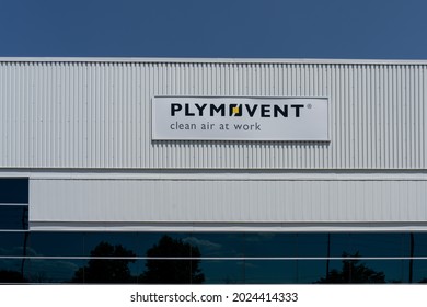 Mississauga, On, Canada - August 4, 2021: Close Up Of Plymovent Sign On The Building In Mississauga, On, Canada. Plymovent Is A Supplier Of Air Extraction And Filtration For Polluted Indoor Air.  