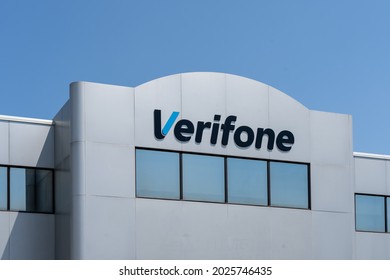 Mississauga, On, Canada - August 4, 2021: Close Up Of Verifone Sign On The Building In Mississauga, On, Canada. Verifone Is An American Electronic Payment Solutions Company. 