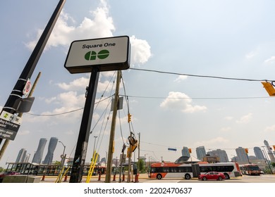 Mississauga, Ontario, Canada - July 25 2021 : Square One GO Transit Bus Terminal.