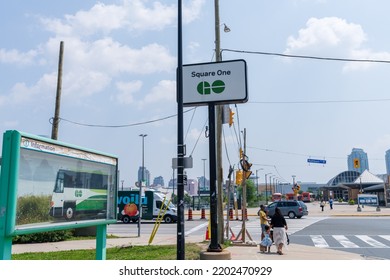 Mississauga, Ontario, Canada - July 25 2021 : Square One GO Transit Bus Terminal.