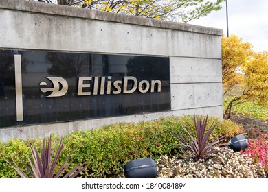 Mississauga, Ontario, Canada - October 24, 2020: EllisDon company sign is seen in Mississauga, Ontario, Canada. EllisDon is a Canadian construction services company. 