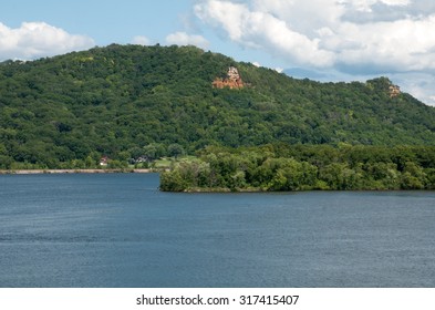 Mississippi River And River Bluff In Southeast Minnesota At Lake Pepin