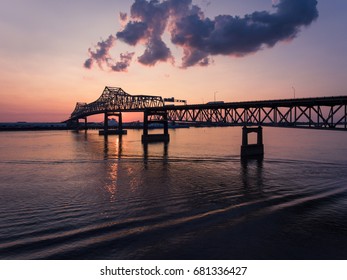 Mississippi River Bridge Sunset