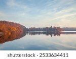 Mississippi River and Rice Lake near Brainerd Minnesota at dawn on an autumn day