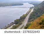 Mississippi River Scenic Autumn Landscape with Lock and Dam