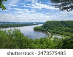 Mississippi River viewed from the bluffs at Effigy Mounds National Monument on a bright summer day