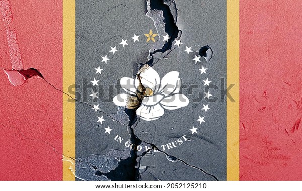 Mississippi State Flag icon grunge pattern\
painted on old weathered broken wall background, abstract US State\
Mississippi politics economy election society history issues\
concept texture\
wallpaper