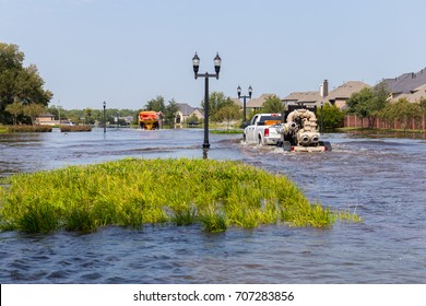 Missouri City, Texas - September 1, 2017: Mobile Flood Pumps Are Brought To The Riverstone Neighborhood For Disaster Relief After Hurricane Harvey