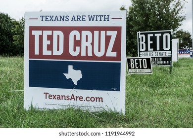 Missouri City, Texas - September 30, 2018: Beto O'Rourke and Ted Cruz election signs are seen in many residential areas in Texas