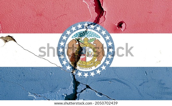 Missouri State\
Flag icon grunge pattern painted on old weathered broken wall\
background, abstract US State Missouri politics economy society\
history issues concept texture\
wallpaper