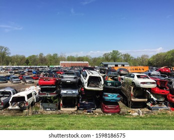 MISSOURI,UNITED STATES-APRIL 14,2019:Car Garage Along Katy Trail State Park, Saint Louis Local Running Route- MO, USA