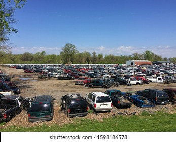 MISSOURI,UNITED STATES-APRIL 14,2019:Car Garage Along Katy Trail State Park, Saint Louis Local Running Route- MO, USA