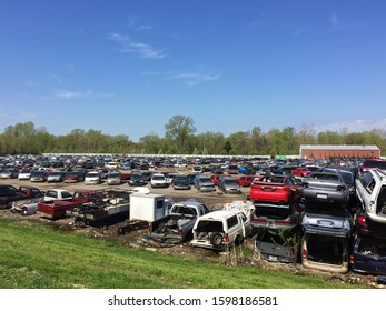 MISSOURI,UNITED STATES-APRIL 14,2019:Car Garage Along Katy Trail State Park, Saint Louis Local Running Route- MO, USA