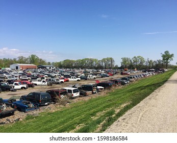 MISSOURI,UNITED STATES-APRIL 14,2019:Car Garage Along Katy Trail State Park, Saint Louis Local Running Route- MO, USA