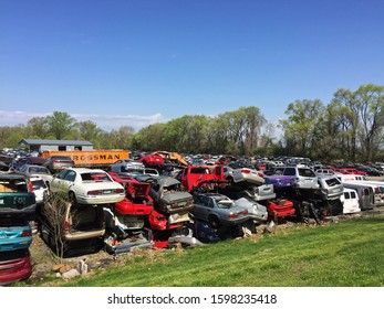 MISSOURI,UNITED STATES-APRIL 14,2019:Car Garage Along Katy Trail State Park, Saint Louis Local Running Route- MO, USA