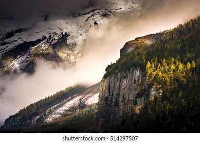 Mist over the mountains in summer near Kandersteg, Switzerland. - Shutterstock ID 514297507