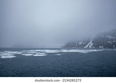 Misty Arctic Seascape with Icebergs - Powered by Shutterstock