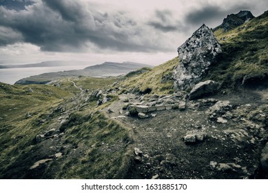 Misty and foggy rocky climb hike up the peak in Scotland - Powered by Shutterstock