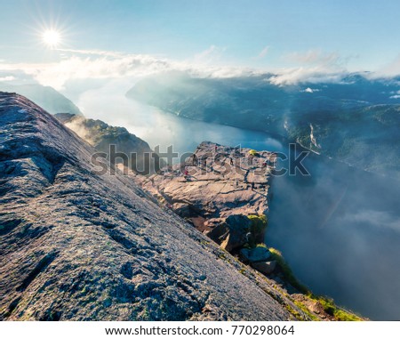 Similar – Image, Stock Photo Preikestolen Norway in the morning