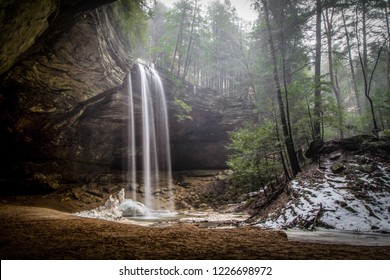 Misty Morning Waterfall. Magical misty spring morning at the beautiful Ash Cave waterfall in Hocking Hills State Park in southeastern Ohio. 