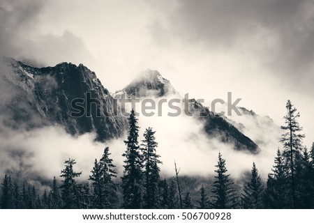 Misty mountain in Banff National Park