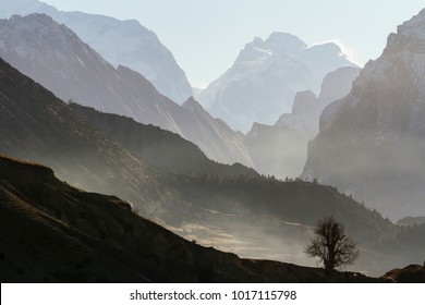 Misty Mountain. Himalayas, Nepal, Annapurna Conservation Area.