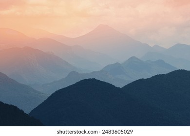 Misty mountain layers, silhouettes on the horizon, Pyrenees - Powered by Shutterstock