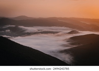 Misty Mountain Sunrise with Rolling Hills - Powered by Shutterstock