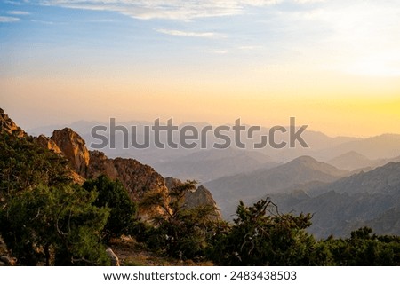 Misty mountain from Taif, Saudi Arabia during sunset