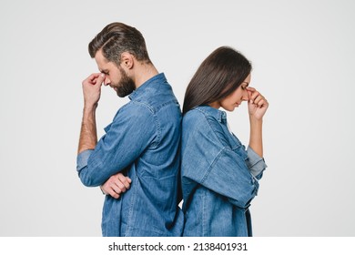 Misunderstanding between partners in relationship. Breakup, abuse between spouses. Girlfriend and boyfriend arguing, having marriage divorce, scandal, cheating isolated in white background - Shutterstock ID 2138401931