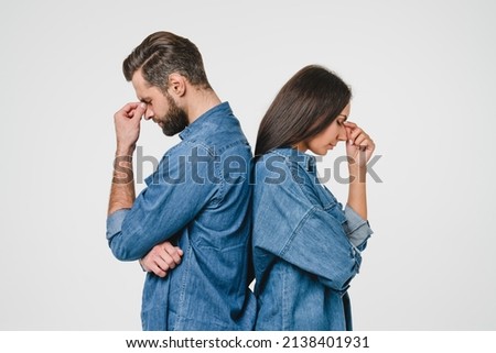 Misunderstanding between partners in relationship. Breakup, abuse between spouses. Girlfriend and boyfriend arguing, having marriage divorce, scandal, cheating isolated in white background