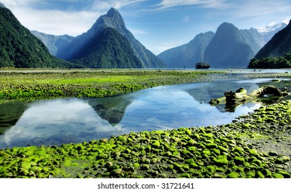 Mitre Peak In Low Tide