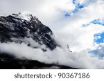 Mittelegi Ridge in stormy clouds, Eiger Peak (3970m), Switzerland