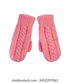 Mittens Isolated on white background. Red knitted mittens