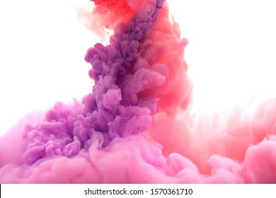 Mix Of Abstract Red And Violet Ink In Water On A White Background. It Looks Like Smoke Or Cloud. Or Zero Gravity.