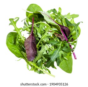 Mix Of Assorted Small Young Salad Greens Isolated On White Background