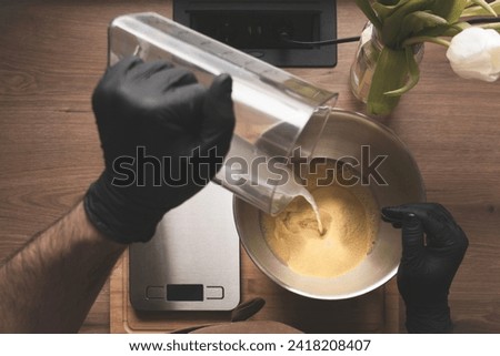 Mix of the basic ingredients for the preparation of biga yeast with semolina